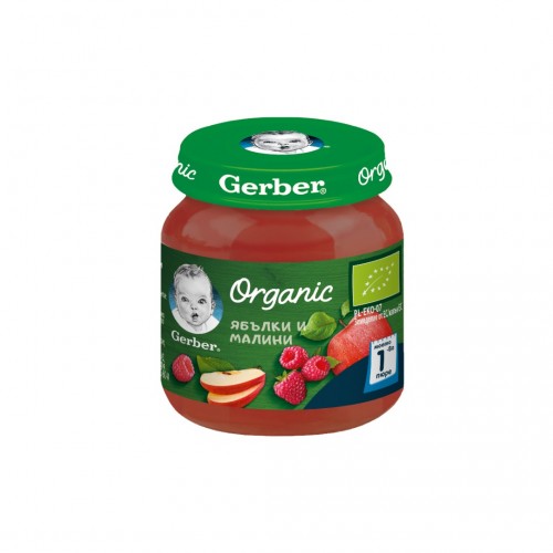 NESTLE GERBER ORGANIC APPLE AND RASPBERRY PUREE / НЕСТЛЕ ГЕРБЕР ОРГАНИК ПЮРЕ ЯБЪЛКИ И МАЛИНИ 125ГР