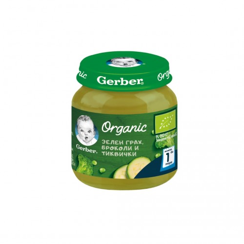 NESTLE GERBER ORGANIC GREEN PEAS, BROCCOLI, ZUCCHINI PUREE / НЕСТЛЕ ГЕРБЕР ОРГАНИК ПЮРЕ ОТ ЗЕЛЕН ГРАХ, БРОКОЛИ И ТИКВИЧКИ 125ГР