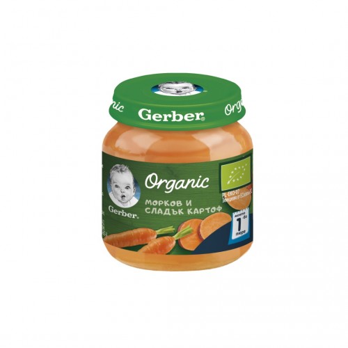 NESTLE GERBER ORGANIC CARROT AND SWEET POTATO PUREE / НЕСТЛЕ ГЕРБЕР ОРГАНИК ПЮРЕ ОТ МОРКОВ И СЛАДЪК КАРТОФ 125ГР