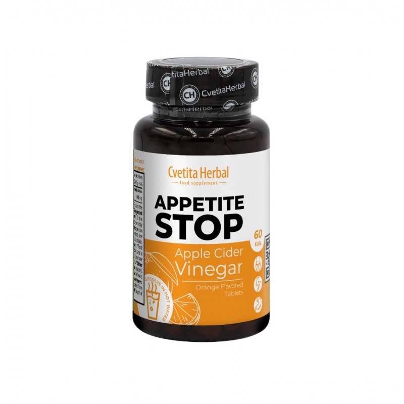 CVETITA HERBAL APPETITE STOP APPLE CIDER VINEGAR ORANGE FLAVORED TABLETS / АПЕТИТ СТОП ЯБЪЛКОВ ОЦЕТ С ВКУС НА ПОРТОКАЛ РАЗТВОРИМИ ТАБЛ. X60