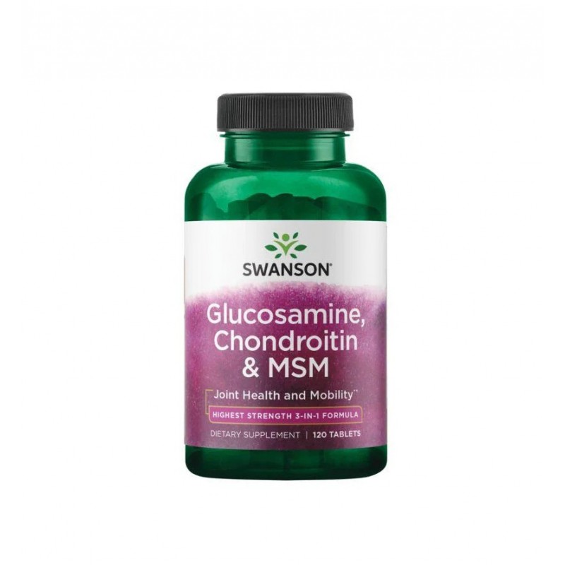 SWANSON GLUCOSAMINE, CHONDROITIN & MSM - HIGHEST STRENGTH 3 IN 1 FORMULA / СУОНСЪН ГЛЮКОЗАМИН ХОНДРОИТИН И МСМ ФОРМИЛА 3 В 1 ТАБЛ. X120