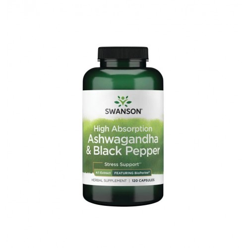 SWANSON HIGH ABSORPTION ASHWAGANDHA & BLACK PEPPER - FEATURING BIOPERINE / СУОНСЪН АШВАГАНДА ЕКСТРАКТ С БИОПЕРИН КАПС. X120 SWANSON HIGH ABSORPTION ASHWAGANDHA & BLACK PEPPER - FEATURING BIOPERINE / СУОНСЪН АШВАГАНДА ЕКСТРАКТ С БИОПЕРИН КАПС. X120