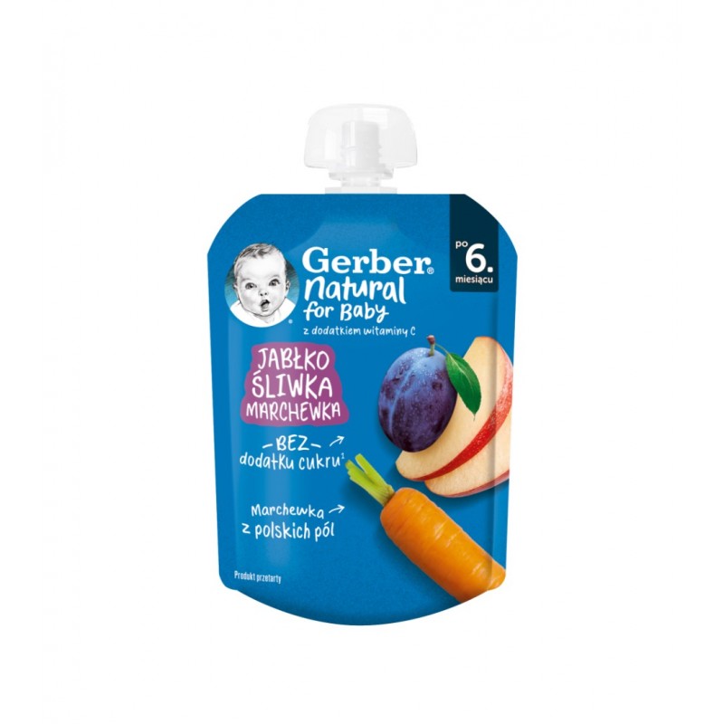NESTLE GERBER APPLE, PLUM AND CARROT / НЕСТЛЕ ГЕРБЕР ПАУЧ ЯБЪЛКА, СЛИВА И МОРКОВ 6М+ 80ГР