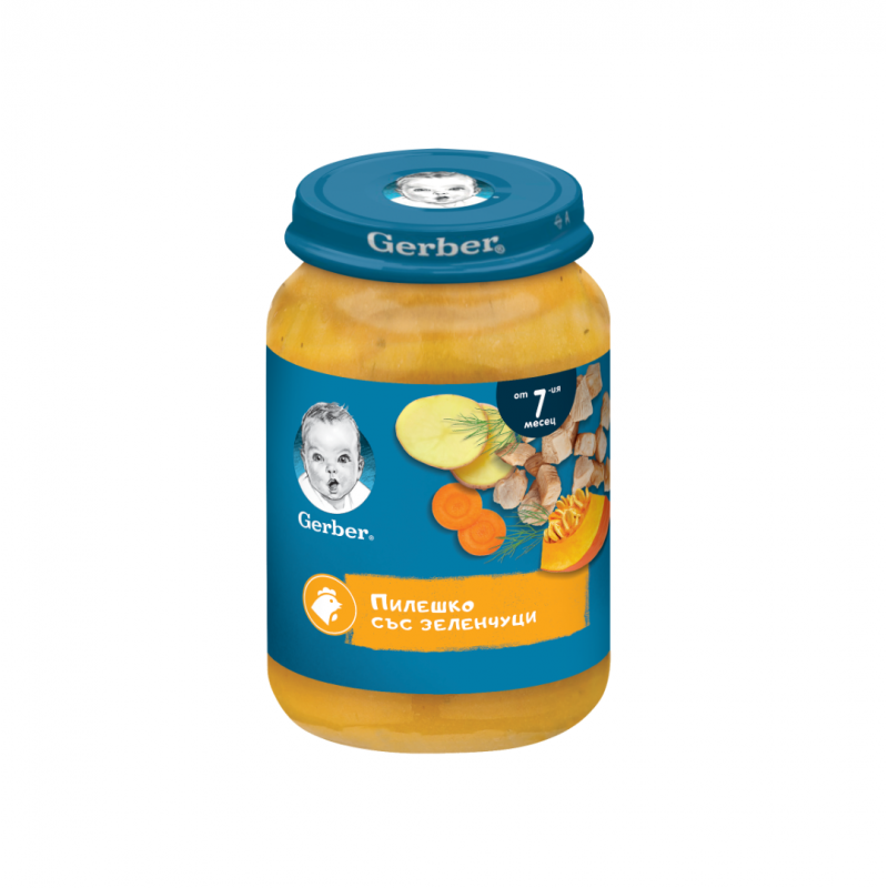 NESTLE GERBER CKICKEN AND VEGETABLES PUREE / НЕСТЛЕ ГЕРБЕР ПЮРЕ ОТ ПИЛЕШКО СЪС ЗЕЛЕНЧУЦИ 7М+ 190ГР