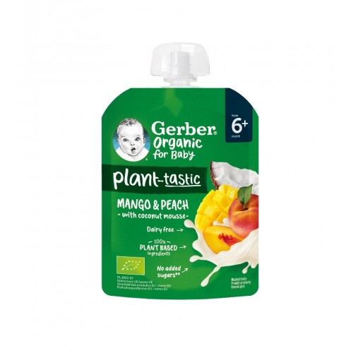 NESTLE GERBER ORGANIC FOR BABY PLANTASTIC / НЕСТЛЕ ГЕРБЕР ПАУЧ ПЮРЕ ОТ КОКОСОВ МУС С МАНГО И ПРАСКОВА 80ГР