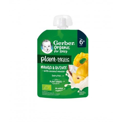 NESTLE GERBER ORGANIC FOR BABY PLANTASTIC / НЕСТЛЕ ГЕРБЕР ПАУЧ ПЮРЕ ОТ МАНГО И ДЮЛЯ С КОКОСОВ МУС, 80ГР