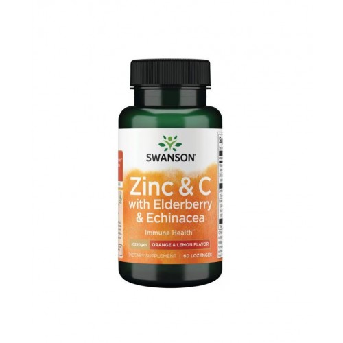 SWANSON ZINC & C LOZENGES W/ ELDERBERRY & ECHINACEA-ORGAGE & LEMON FLAVOR / СУОНСЪН ЦИНК И ВИТАМИН C С БЪЗ И ЕХИНАЦЕЯ (С ВКУС НА ПОРТОКАЛ И ЛИМОН) ТАБЛ. X 60