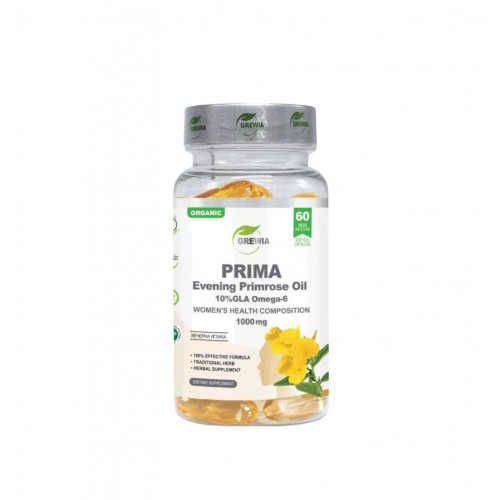 GREWIA PRIMA EVENING PRIMROSE OIL – 10% GLA OMEGA-6 (GAMMA LINOLENIC ACID) / МАСЛО ОТ ВЕЧЕРНА ИГЛИКА 10% ГАМА ЛИНОЛЕНОВА КИСЕЛИНА 1000 МГ КАПС. Х 60