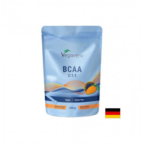 VEGAVERO BCAA / МУСКУЛНО ВЪЗСТАНОВЯВАНЕ И ИЗДРЪЖЛИВОСТ ПРИ ТРЕНИРОВКИ 10 Г. 450 Г. ПРАХ (56 ДОЗИ) С ВКУС НА МАНГО 