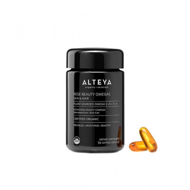 ALTEYA ORGANICS ROSE BEAUTY OMEGAS SKIN AND HAIR / БИО ОМЕГА 3+6+7+9 МАСТНИ КИСЕЛИНИ ОТ РАСТИТЕЛЕН ПРОИЗХОД + АНТИОКСИДАНТЕН КОМПЛЕКС С ДВЕ РОЗИ ГЕЛ КАПС. X 30