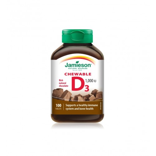 JAMIESON VITAMIN D / ДЖЕЙМИСЪН НАТУРАЛЕН ВИТАМИН D3 С ВКУС НА ШОКОЛАД 1000UI ДЪВЧАЩИ ТАБЛ. X100 JAMIESON VITAMIN D / ДЖЕЙМИСЪН НАТУРАЛЕН ВИТАМИН D3 С ВКУС НА ШОКОЛАД 1000UI ДЪВЧАЩИ ТАБЛ. X100