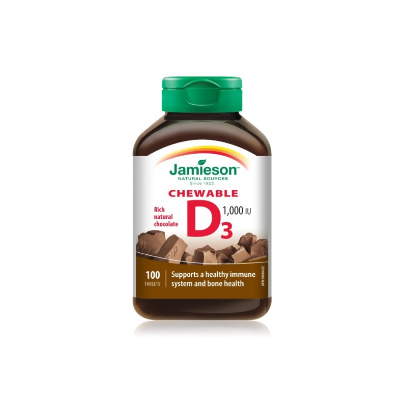 JAMIESON VITAMIN D / ДЖЕЙМИСЪН НАТУРАЛЕН ВИТАМИН D3 С ВКУС НА ШОКОЛАД 1000UI ДЪВЧАЩИ ТАБЛ. X100