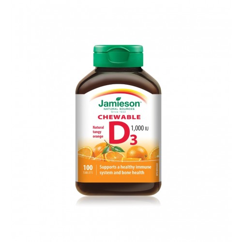 JAMIESON VITAMIN D / ДЖЕЙМИСЪН НАТУРАЛЕН ВИТАМИН D3 С ВКУС НА ПОРТОКАЛ 1000UI ДЪВЧАЩИ ТАБЛ. X100 JAMIESON VITAMIN D / ДЖЕЙМИСЪН НАТУРАЛЕН ВИТАМИН D3 С ВКУС НА ПОРТОКАЛ 1000UI ДЪВЧАЩИ ТАБЛ. X100