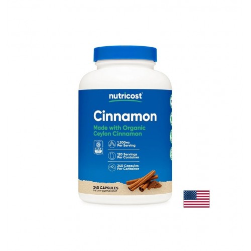 NUTRICOST CINNAMON ORGANIC CEYLON / ЦЕЙЛОНСКА КАНЕЛА ЗДРАВОСЛОВНИ НИВА НА КРЪВНАТА ЗАХАР 600 МГ КАПС. Х 240 