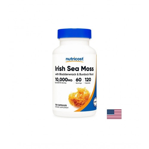 NUTRICOST IRISH SEA MOSS WITH BLADDERWRACK BURDOCK ROOT / ИРЛАНДСКИ МЪХ 400 МГ + ФУКУС 200 МГ + РЕПЕЙ 200 МГ ЗА ЩИТОВИДНАТА ЖЛЕЗА И ИМУНИТЕТ КАПС. Х 120 