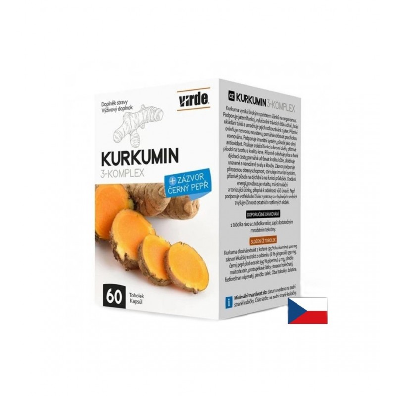 VIRDE KURKUMIN 3-KOMPLEX / КУРКУМИН 400 МГ + ДЖИНДЖИФИЛ 350 МГ + ЧЕРЕН ПИПЕР ЗА ЗДРАВИ И ПОДВИЖНИ СТАВИ КАПС. X 60