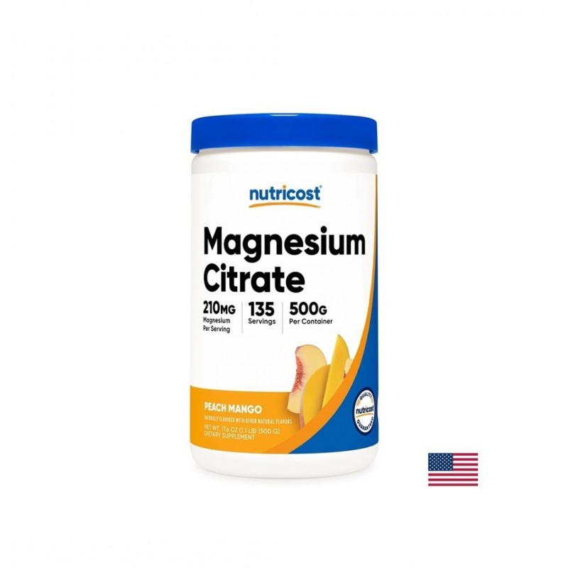 NUTRICOST MAGNESIUM CITRATE PEACH MANGO / МАГНЕЗИЙ (ЦИТРАТ) С ВКУС НА ПРАСКОВА И МАНГО МУСКУЛНА, СЪРДЕЧНА И НЕРВНА СИСТЕМА 210 МГ ПРАХ 500 ГР