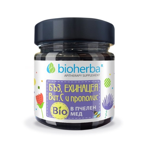 BIOHERBA APITHERAPY / БЪЗ,ЕХИНАЦЕЯ,ВИТАМИН C И ПРОПОЛИС В БИО ПЧЕЛЕН МЕД 280ГР