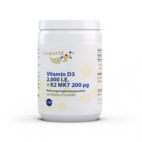 VITA WORLD VITAMIN D3 2000 I.E. + K2 MK7 200MG / ВИТАМИН D3 50MG + K2 MK7 200МГ ТАБЛ. Х120 VITA WORLD VITAMIN D3 2000 I.E. + K2 MK7 200MG / ВИТАМИН D3 50MG + K2 MK7 200МГ ТАБЛ. Х120
