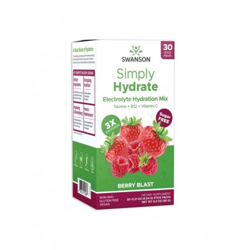 SWANSON SIMPLY HYDRATE ELECTROLYTE HYDRATION MIX  BERRY BLAST / СУОНСЪН ЕЛЕКТРОЛИТНА ХИДРАТИРАЩА СМЕС МАЛИНА ПАКЕТЧЕТА Х 30