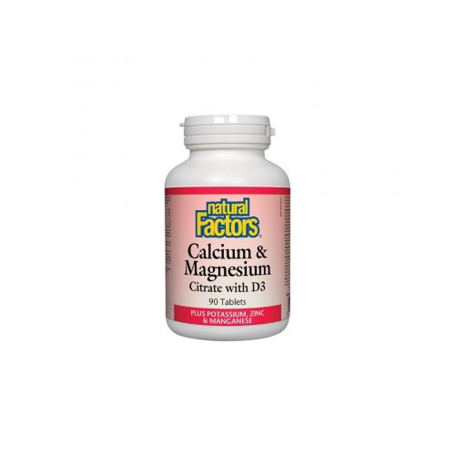 NATURAL FACTORS CALCIUM + MAGNESIUM CITRATE AND D3 / КАЛЦИЙ, МАГНЕЗИЙ И ВИТАМИН D3 + КАЛИЙ И ЦИНК 526МГ ТАБЛ. Х90 NATURAL FACTORS CALCIUM + MAGNESIUM CITRATE AND D3 / КАЛЦИЙ, МАГНЕЗИЙ И ВИТАМИН D3 + КАЛИЙ И ЦИНК 526МГ ТАБЛ. Х90