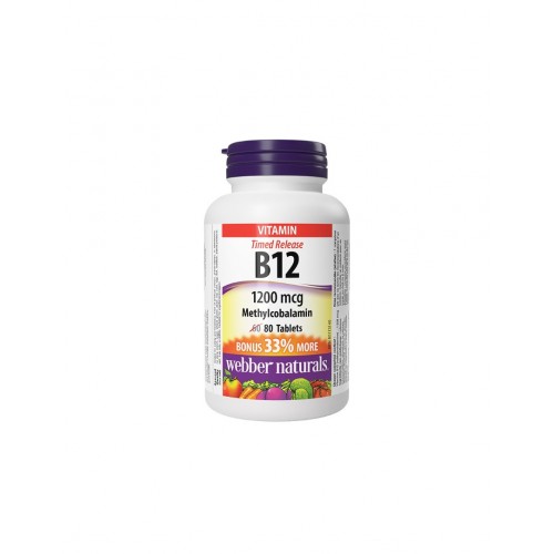 WEBBER NATURALS VITAMIN B12 / ВИТАМИН B12 1200МКГ С УДЪЛЖЕНО ОСВОБОЖДАВАНЕ ТАБЛ. Х 80
