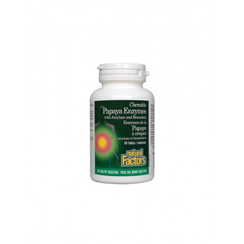 NATURAL FACTORS PAPAYA ENZYMES / ПАПАЯ ЕНЗИМИ С АМИЛАЗА И БРОМЕЛАИН ДЪВЧАЩИ ТАБЛ. Х60