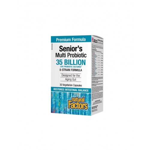NATURAL FACTORS SENIOR'S MULTI PROBIOTIC / МУЛТИ ПРОБИОТИК ЗА ВЪЗРАСТНИ 35 МЛРД. АКТИВНИ ПРОБИОТИЦИ, 8 ЩАМА ФОРМУЛА КАПС. Х30