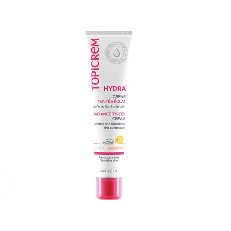 TOPICREM HYDRA+ RADIANCE TINTED CREAM SPF 50+ LIGHT / ХИДРАТИРАЩ ОЦВЕТЕН КРЕМ ЗА ЛИЦЕ SPF 50+ /СВЕТЪЛ ЦВЯТ/ (ЗА НОРМАЛНА И ЧУВСТВИРЕЛНА КОЖА) 40МЛ