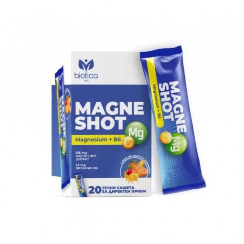 BIOTICA MAGNE SHOT VIT B6 / МАГНЕ ШОТ ТЕЧЕН МАГНЕЗИЙ С ВИТАМИН B6 САШЕТА X 20