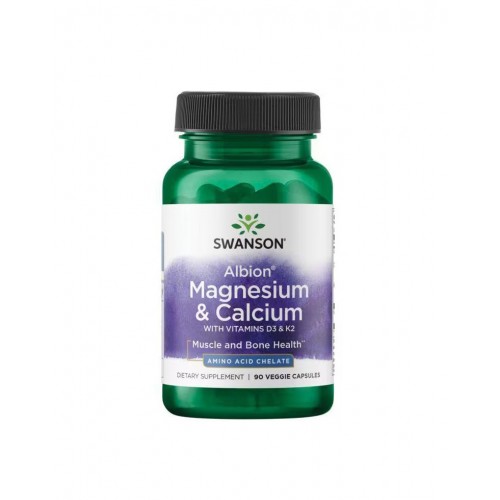 SWANSON ALBION MAGNESIUM & CALCIUM WITH VITAMINS D3 & K2 / СУОНСЪН АЛБИОН МАГНЕЗИЙ И КАЛЦИЙ С ВИТАМИНИ Д3 И К2 КАПС. Х 90 SWANSON ALBION MAGNESIUM & CALCIUM WITH VITAMINS D3 & K2 / СУОНСЪН АЛБИОН МАГНЕЗИЙ И КАЛЦИЙ С ВИТАМИНИ Д3 И К2 КАПС. Х 90