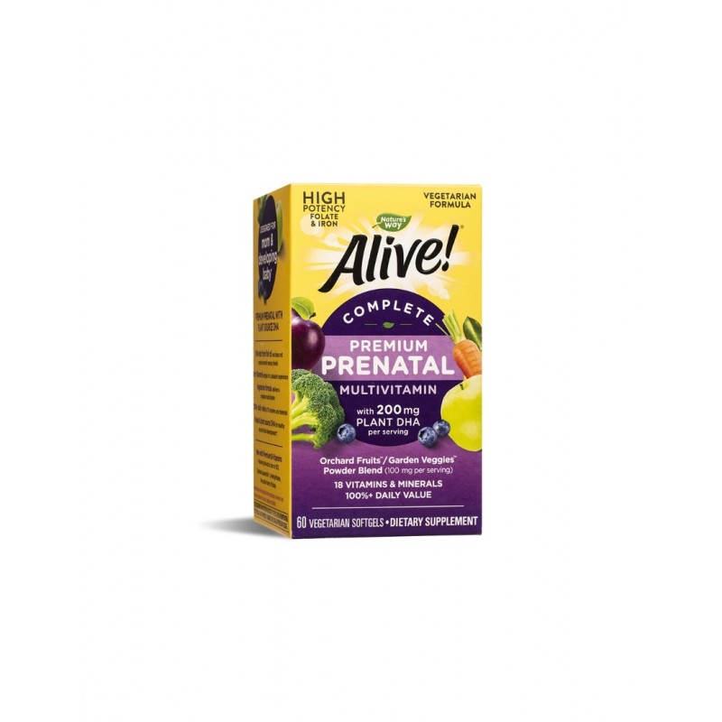 NATURE'S WAY ALIVE! COMPLETE PREMIUM PRENATAL MULTIVITAMIN / МУЛТИВИТАМИНИ ЗА БРЕМЕННИ С РАСТИТЕЛНА DHA) СОФТГЕЛ КАПС. Х60 NATURE'S WAY ALIVE! COMPLETE PREMIUM PRENATAL MULTIVITAMIN / МУЛТИВИТАМИНИ ЗА БРЕМЕННИ С РАСТИТЕЛНА DHA) СОФТГЕЛ КАПС. Х60