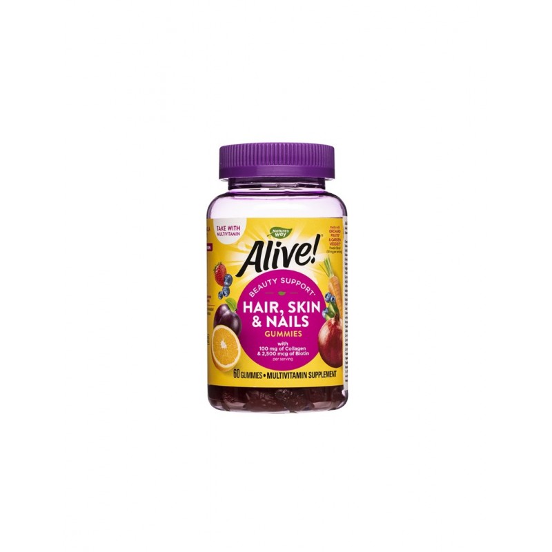 NATURE'S WAY ALIVE! BEAUTY SUPPORT HAIR, SKIN AND NAILS GUMMIES / ФОРМУЛА ЗА КОСА, КОЖА И НОКТИ ЖЕЛИРАНИ ТАБЛ. Х60