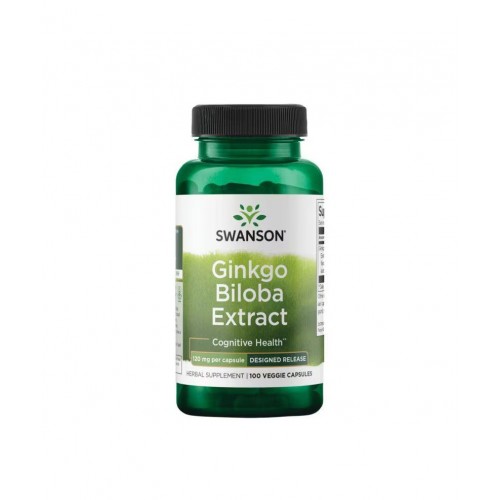 SWANSON DELAYED RELEASE STANDARDIZED GINKGO / СУОНСЪН ГИНКО БИЛОБА ЕКСТРАКТ 120 МГ КАПС. Х 100
