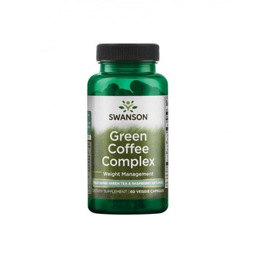 SWANSON GREEN COFFEE COMPLEX WITH GREEN TEA & RASPBERRY KETONES / СУОНСЪН КОМПЛЕКС ЗЕЛЕНО КАФЕ, ЗЕЛЕН ЧАЙ И МАЛИНОВИ КЕТОНИ 550.5 МГ КАПС. Х 60