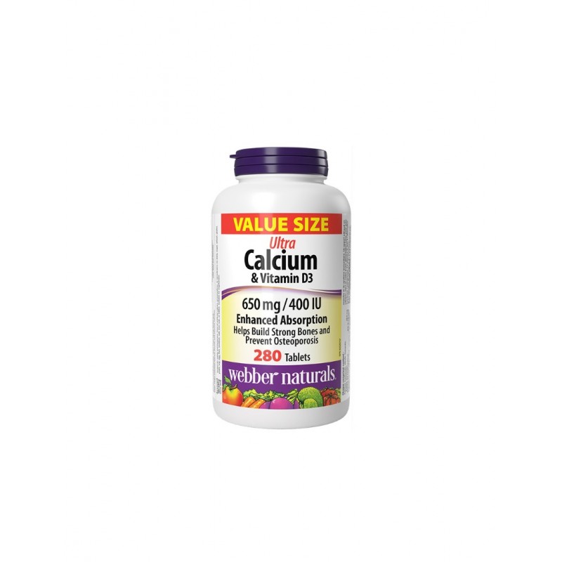 WEBBER NATURALS ULTRA CALCIUM + VITAMIN D3 / УЛТРА КАЛЦИЙ 650МГ + ВИТАМИН D3 400IU ТАБЛ. Х 280