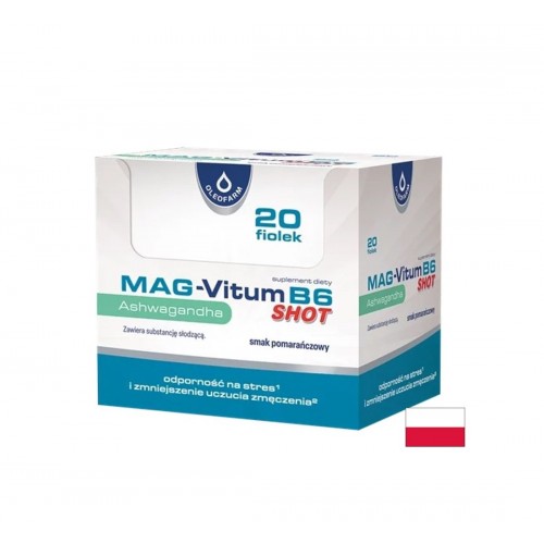 OLEOFARM MAG-VITUM B6 SHOT ASHWAGANDHA / МАГНЕЗИЙ БИСГЛИЦИНАТ + ВИТАМИН B6 И АШВАГАНДА НЕРВНА СИСТЕМА 25 МЛ ФЛАКОНА X 20