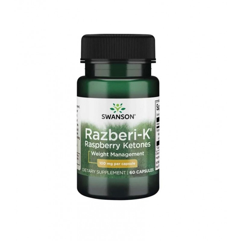SWANSON RAZBERI-K RASPBERRY KETONES / СУОНСЪН МАЛИНОВИ КЕТОНИ 100 МГ КАПС. Х 60