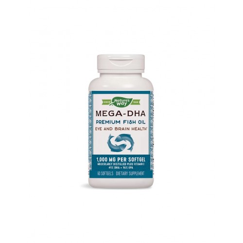 NATURE'S WAY MEGA DHA PREMIUM FISH OIL / МЕГА РИБЕНО МАСЛО 1000МГ СОФТГЕЛ КАПС. Х60