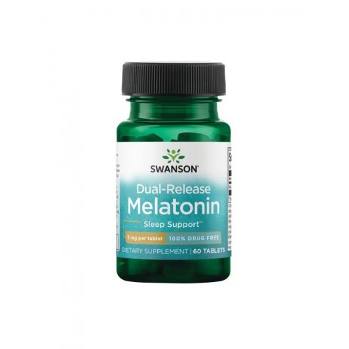 SWANSON DUAL - RELEASE MELATONIN / СУОНСЪН МЕЛАТОНИН С ДВОЙНО ОСВОБОЖДАВАНЕ 3 МГ ТАБЛ. X 60