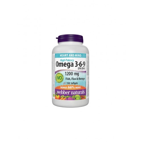 WEBBER NATURALS OMEGA 3-6-9 / ХОРМОНАЛЕН БАЛАНС СЪРДЕЧНА И МОЗЪЧНА ФУНКЦИЯ 1200МГ КАПС. Х 150 WEBBER NATURALS OMEGA 3-6-9 / ХОРМОНАЛЕН БАЛАНС СЪРДЕЧНА И МОЗЪЧНА ФУНКЦИЯ 1200МГ КАПС. Х 150