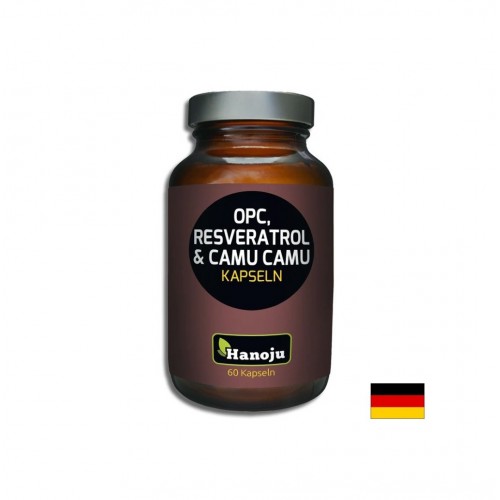 HANOJU OPC, RESVERATROL AND CAMU CAMU / OPC 120 МГ + РЕСВЕРАТРОЛ 200 МГ + КАМУ КАМУ 400 МГ АНТИОКСИДАНТНА ЗАЩИТА И АНТИ-ЕЙДЖ ПОДКРЕПА КАПС. Х 60