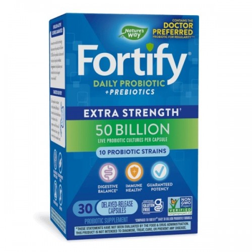 NATURE'S WAY FORTIFY PROBIOTIC + PREBIOTIC / ПРОБИОТИК + ПРЕБИОТИК 50 МЛРД. АКТИВНИ ПРОБИОТИЦИ, 10 ЩАМА ФОРМУЛА КАПС. Х30 NATURE'S WAY FORTIFY PROBIOTIC + PREBIOTIC / ПРОБИОТИК + ПРЕБИОТИК 50 МЛРД. АКТИВНИ ПРОБИОТИЦИ, 10 ЩАМА ФОРМУЛА КАПС. Х30