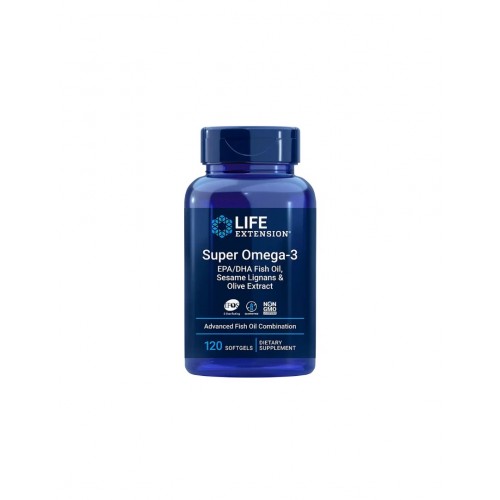 LIFE EXTENSION / OMEGA-3 EPA/DHA FISH OIL, SESAME LIGNANS AND OLIVE EXTRACT / СУПЕР ОМЕГА-3 (С ЛИГНАН ОТ СУСАМ И ЕКСТРАКТ ОТ МАСЛИНА) СОФТГЕЛ КАПС. X120