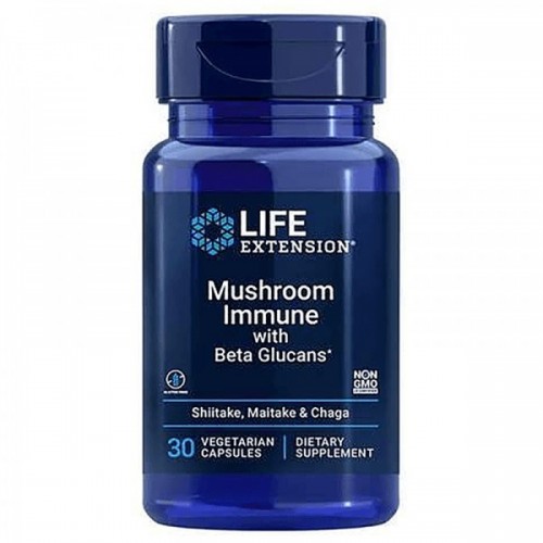 LIFE EXTENSION / MUSHROOM LMMUNE WITH BETA GLUCANS / ШИЙТАКЕ, МАЙТАКЕ И ЧАГА+БЕТА ГЛЮКАНИ КАПС. X30
