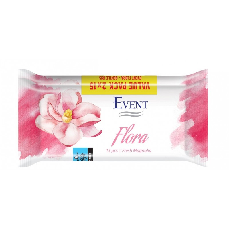 EVENT / МОКРИ ПОЧИСТВАЩИ КЪРПИ ЗА РЪЦЕ FLORA MAGNOLIA БР. X15 1+1
