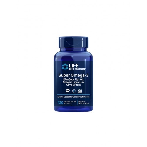 LIFE EXTENSION / OMEGA-3 EPA/DHA FISH OIL, SESAME LIGNANS OLIVE EXTRACT / СУПЕР ОМЕГА-3 (С ЛИГНАН ОТ СУСАМ И ЕКСТРАКТ ОТ МАСЛИНА) СОФТГЕЛ КАПС. X120