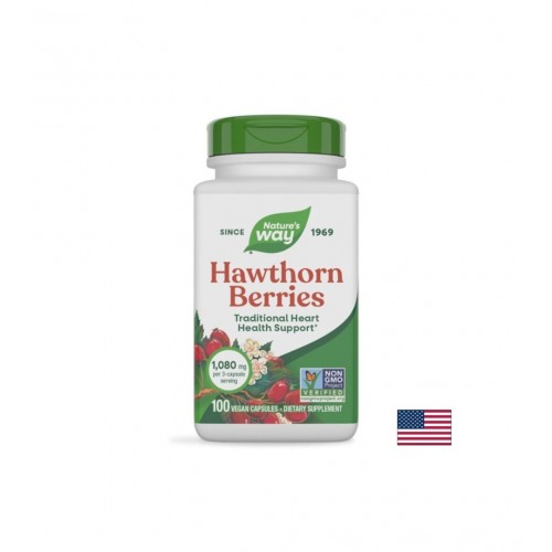 NATURE'S WAY HAWTHORN BERRIES / ГЛОГ (ПЛОД) СЪРДЕЧЕН РИТЪМ И НОРМАЛНО КРЪВНО НАЛЯГАНЕ 360 МГ веган КАПС. X 100