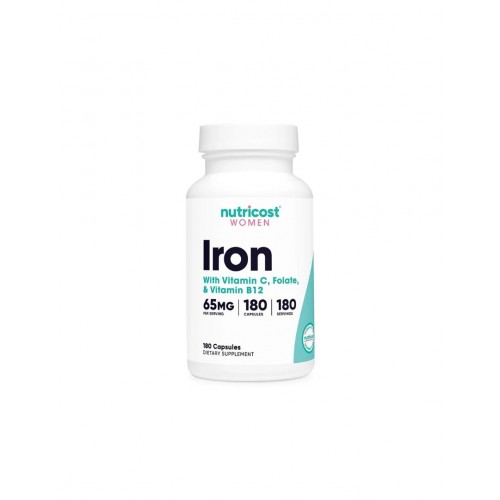 NUTRICOST IRON FOR WOMEN WITH VITAMIN C, FOLATE, VITAMIN B12 / ЖЕЛЯЗО + ФОЛАТ + ВИТАМИН C И B12 КАПС. Х180