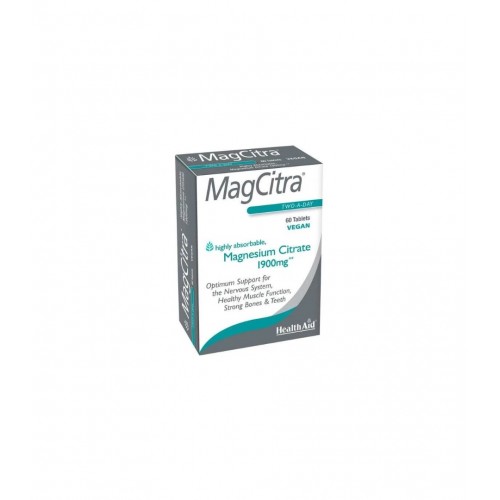 HEALTHAID MAGCITRA / МАГНЕЗИЕВ ЦИТРАТ 1900МГ - ОПТИМАЛНА ПОДКРЕПА НА НЕРВНАТА СИСТЕМА И КОСТИТЕ ТАБЛ. Х60